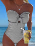 Slimming Strapless Striped and Checkered One-Piece Swimsuit