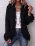 Solid-color slim-fit cardigan jacket with fringe detailing