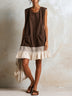 Blue Sleeveless Red Striped And Ruffled Loose Mini Dress