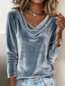 Solid Color Duffle Neck Long Sleeve Sexy Velvet T-Shirt