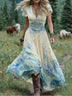 Deep V-neck short-sleeve dress with a creative patterned motif