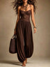 Black Lace and Chiffon Spaghetti-Strap Harem Jumpsuit