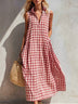 Loose-fitting plaid sleeveless beach vacation dress