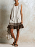 Blue Sleeveless Red Striped And Ruffled Loose Mini Dress