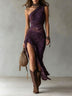 Ethnic-Style Printed One-Shoulder Maxi Dress with High Slit