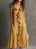 Women's Solid-Color Sleeveless V-Neck Flared Ruffle Dress