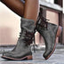 Retro British style rivet lace-up mid-calf boots