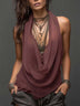 Sexy halter neck V-neck backless fitted knit top