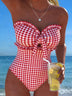 Slimming Strapless Striped and Checkered One-Piece Swimsuit