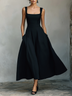 Women’s Square Neck Sleeveless Black A‑Line Maxi Dress With Pockets