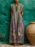 Ethnic-style partial print loose maxi dress with pockets