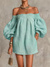 Pink Off-shoulder Lantern Sleeve A-line Loose Mini Dress