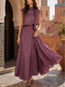 Retro Print Scarf Neck Top & Flowing Maxi Skirt Two-Piece Set