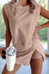 Solid-color casual tank top and shorts-skirt two-piece set