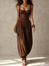 Grey Lace Bandeau and Pleated Cotton Harem Pants Set