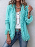 Solid-color slim-fit cardigan jacket with fringe detailing