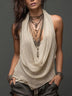 Sexy halter neck V-neck backless fitted knit top