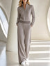 Casual half-zip top and wide-leg trousers set