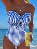 Slimming Strapless Striped and Checkered One-Piece Swimsuit
