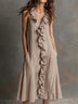 Women's Solid-Color Sleeveless V-Neck Flared Ruffle Dress