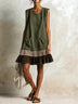Blue Sleeveless Red Striped And Ruffled Loose Mini Dress