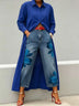 Long shirt paired with a floral wide-leg denim trouser set