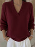 Loose-fit V-neck knit sweater for autumn and winter