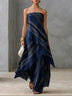 Casual Striped Chiffon Strapless Sleeveless Maxi Dress