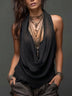 Sexy halter neck V-neck backless fitted knit top