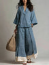 Pink V-neck Shirt And Color-blocked Wide-leg Pants Suit