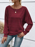 Women's Casual Solid-Color Ribbed Long-Sleeve Crew-Neck Top