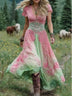 Deep V-neck short-sleeve dress with a creative patterned motif