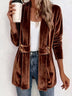 Women's Solid-Color Loose Mid-Length Golden Velvet Cardigan Coat