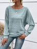 Women's Casual Solid-Color Ribbed Long-Sleeve Crew-Neck Top