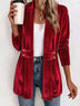 Women's Solid-Color Loose Mid-Length Golden Velvet Cardigan Coat