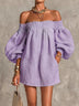 Pink Off-shoulder Lantern Sleeve A-line Loose Mini Dress