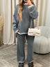 Casual color-blocked solid color sweater loose two-piece set