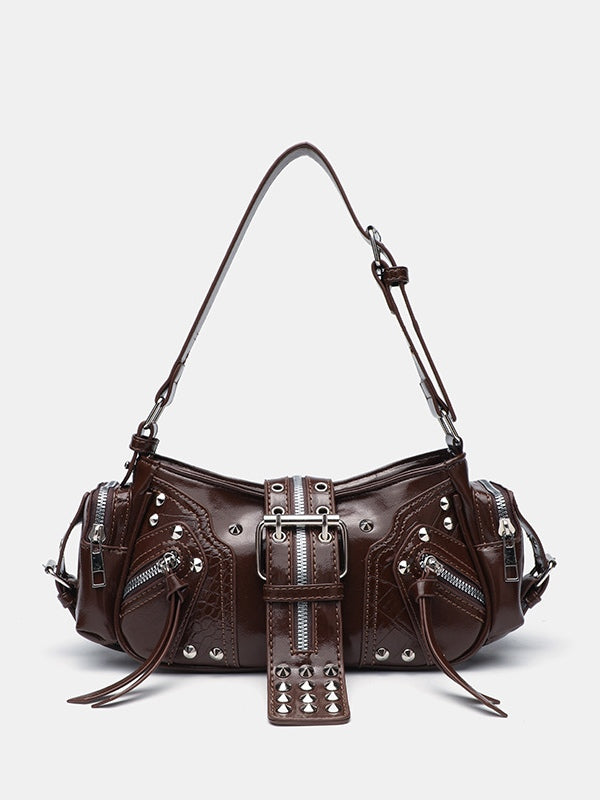 Rivet one-shoulder commuter crossbody motorcycle bag
