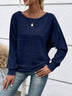 Women's Casual Solid-Color Ribbed Long-Sleeve Crew-Neck Top