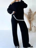 Casual color-blocked solid color sweater loose two-piece set