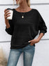 Women's Casual Solid-Color Ribbed Long-Sleeve Crew-Neck Top