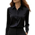 Solid color long-sleeved versatile shirt with lapel satin shirt