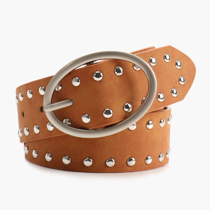 Oval buckle millennial style fashion rivet belt