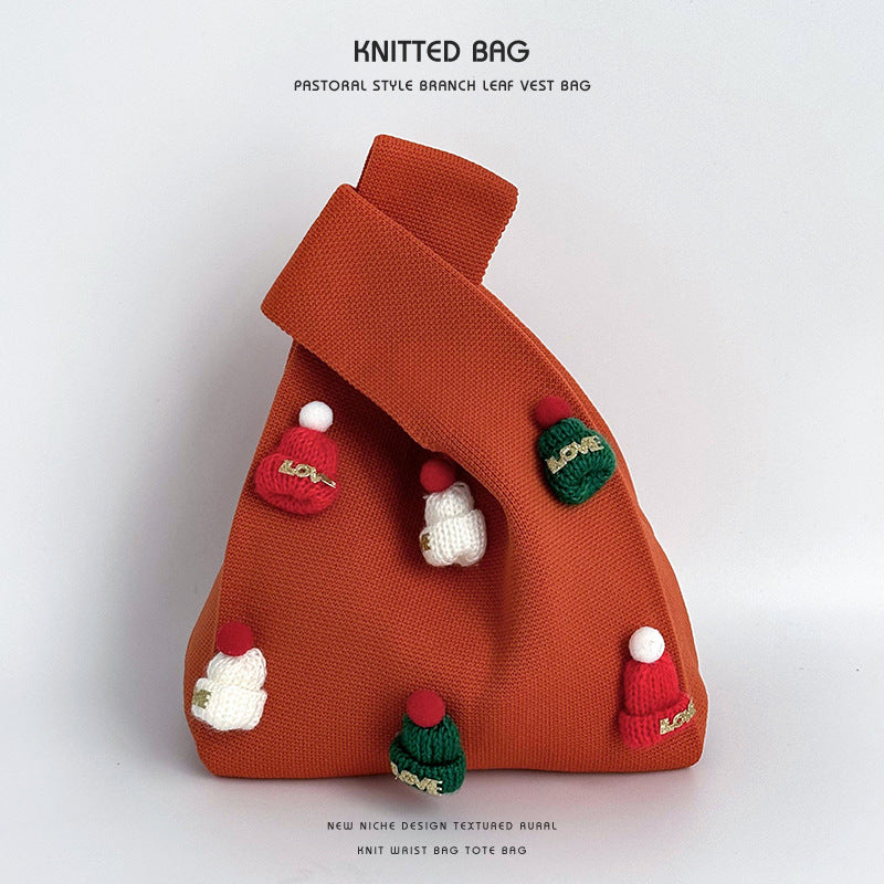 Handmade Christmas Hat Cute Knitted Wristband Bag