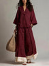 Pink V-neck Shirt And Color-blocked Wide-leg Pants Suit
