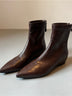 Pointed-toe soft leather stretch boots with back zipper wedge boots
