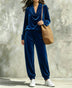 Black Velvet Cowl-neck Top And Loose-fitting Cuffed-hem Pants Set