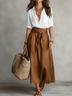 Black Shirt And Olive Green Midi Skirt Two-piece Suit