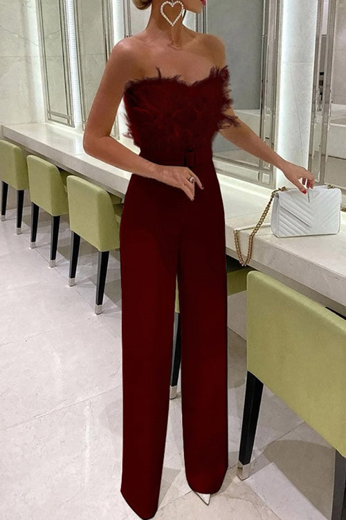 Feather Sexy Off Shoulder Sleeveless Slim Jumpsuit