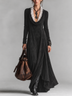 Black Washed Faux Suede Lace Collar Cowl Neck Maxi Dress